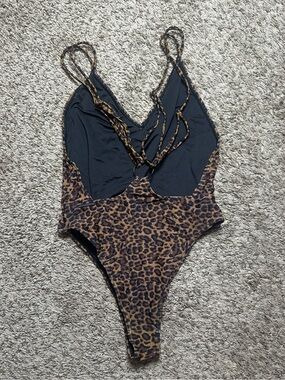 Kendal + Kylie Leopard Print Plunge One-Piece Swimsuit XS